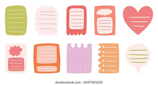 Paper sheets sticker collection for convenient note-taking and important date recording for creative journaling, functional and decorative memo stickers. Cute bright colors