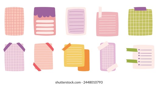 Paper sheets sticker collection for convenient note-taking and important date recording for creative journaling, functional and decorative memo stickers. Cute bright colors