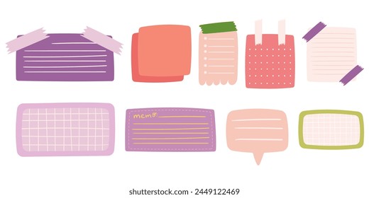 Paper sheets sticker collection for convenient note-taking and important date recording for creative journaling, functional and decorative memo stickers. Cute bright colors
