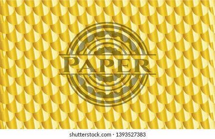 Paper shiny golden emblem. Scales pattern. Vector Illustration. Detailed.