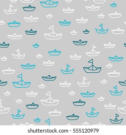 Paper Ship Boat Seamless Pattern Hand Drawn