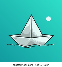 paper ship cartoon illustration Premium Vector
