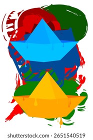 Paper ship graffiti. Abstract modern street art decoration performed in urban painting style.