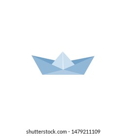 Paper Ship icon, paper marine icon. Yacht, sailboat, boat sign, symbol. Blue marine. Paper ship travel concept.