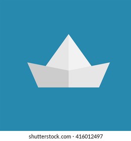 paper ship icon on blue background