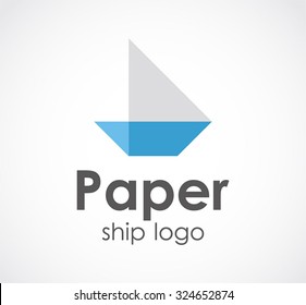Paper ship marine transportation abstract vector and logo design or template ocean business icon of company identity symbol concept