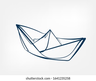 paper ship one line vector isolated design element