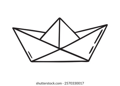 paper ship origami doodle hand drawn icon. Outline drawing paper ship origami line clipart symbol. Vector illustration