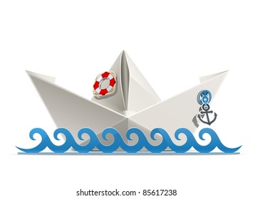 paper ship origami vector illustration isolated on white background