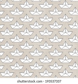 Paper ship seamless pattern on beige