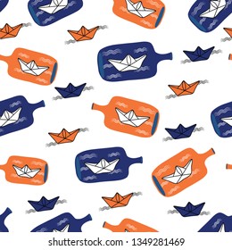 paper ship seamless vector pattern . Good for textile , print, postcard, packing design