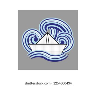 paper ship in the see with 
waves
