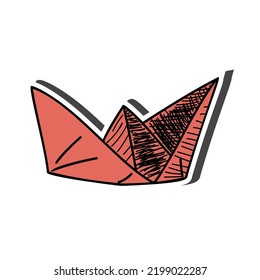 Paper ship sticker with shadow on education theme. Back to school. Vector illustration.