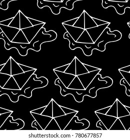 Paper ship vector illustration. Doodle style. Design, print, decor, textile, paper