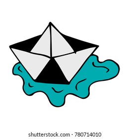 Paper ship vector illustration. Doodle style. Design, print, decor, textile, paper