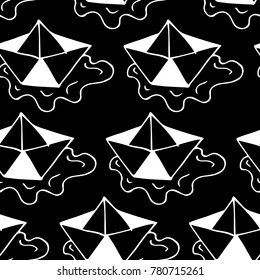 Paper ship vector illustration. Doodle style. Design, print, decor, textile, paper