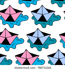 Paper ship vector illustration. Doodle style. Design, print, decor, textile, paper