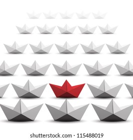 Paper ships isolated on white background