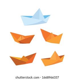 paper ships  vector color illustrations  white background