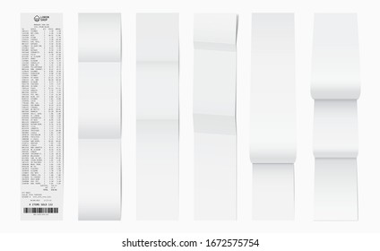 Paper shop check. White supermarket receipt. Financial bill mockup