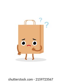 Paper shopping bag emotions sad character. Emoji vector illustration