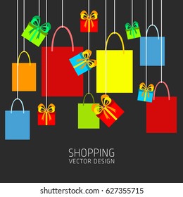 Paper shopping bag, Goods, products, vector illustration on a theme of shopping, vector background