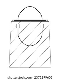 Bolsa de compras de papel con mangos blanco y negro de la línea 2D objeto de dibujos animados. Elemento de contorno vectorial aislado de paquetes de moda. Comercio. Boutique store merchandising monocroatic plano spot ilustración