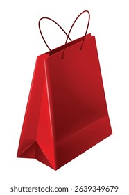 Paper shopping bag with handles. Realistic craft paper with rope handles. Shop and supermarket packet, retail packaging