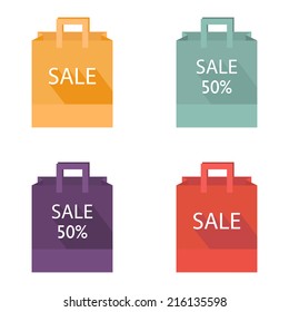 Paper shopping bag. Shopping bag icon. Flat design. Vector illustration 