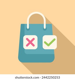 Icono de bolsa de compras de papel vector plano. Búsqueda de política de seguridad. Control digital de Internet