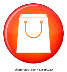 Paper shopping bag icon in red circle isolated on white background vector illustration