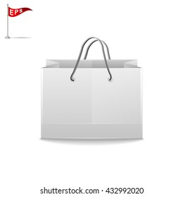 Paper shopping bag icon, vector gray shopping bag, isolated paper shopping bag