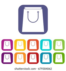 Paper shopping bag icons set vector illustration in flat style In colors red, blue, green and other
