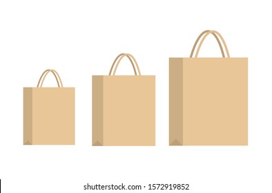 Paper shopping bag isolated on white background vector illustration. different size.