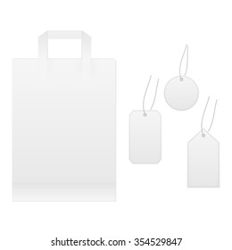 Paper shopping bag and labels mock-up