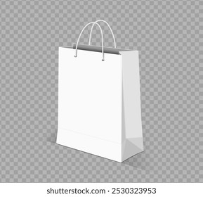 Paper shopping bag mockup. Blank white paper shopping bag or gift bag  mockup template. Isolated on transparent background. Ready to use for branding design. Vector illustration.