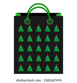 Paper shopping bag with a picture of a Christmas tree. vector illustration