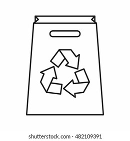 Paper shopping bag with recycling symbol icon in outline style on a white background vector illustration