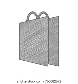 Paper shopping bag with rope handles icon. Recycle. Package. Vector. Shaded gray icon on white background. Isolated.