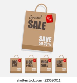 Paper shopping bag with sale promotion.
