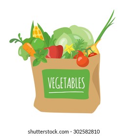 Paper shopping bag with vegetables. Vector illustration.