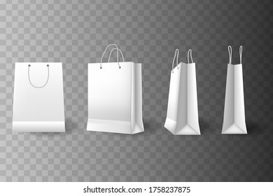 Bolsas de venta de papel. Paquete en blanco negro. Bolsa de papel para el conjunto de compras, compra de plantillas de paquetes. Empaquetado para el cliente, burla.