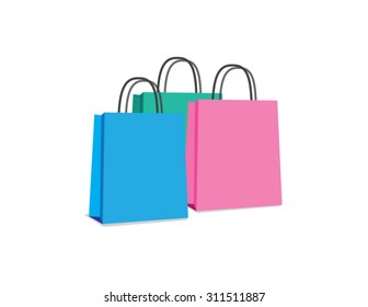 Paper Shopping Bags collection isolated on white background