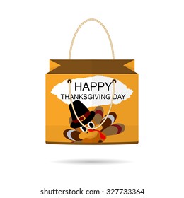 Paper Shopping Bags collection for thanksgiving day with cute Turkey. The design of the bag. Vector illustration