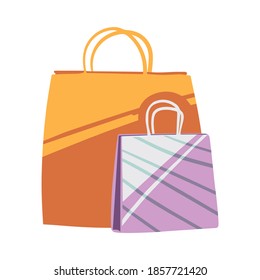 Paper Shopping bags flat vector illustration. Eco friendly packaging concept. Symbol sale, icon isolated on white background.