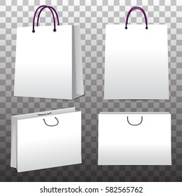 Bolsas de papel puestas en fondo transparente. Elementos para su diseño. Vector eps 10.