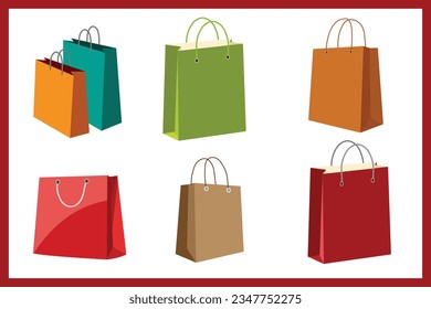 paper shopping bags set Vector template.