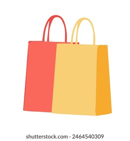 Paper shopping bags yellow and red empty, vector illustration