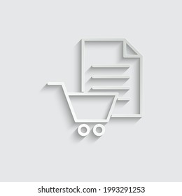 paper shopping cart icon with list vector sign order icon