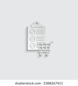 paper shopping cart icon with  shopping list vector sign order icon